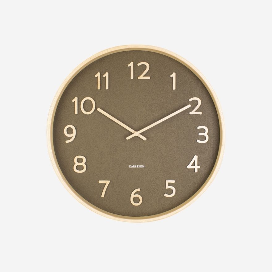 Wall Clock Pure Basswood Wood - medium moss green