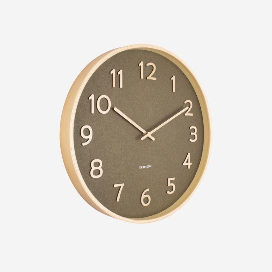 Wall Clock Pure Basswood Wood - medium moss green