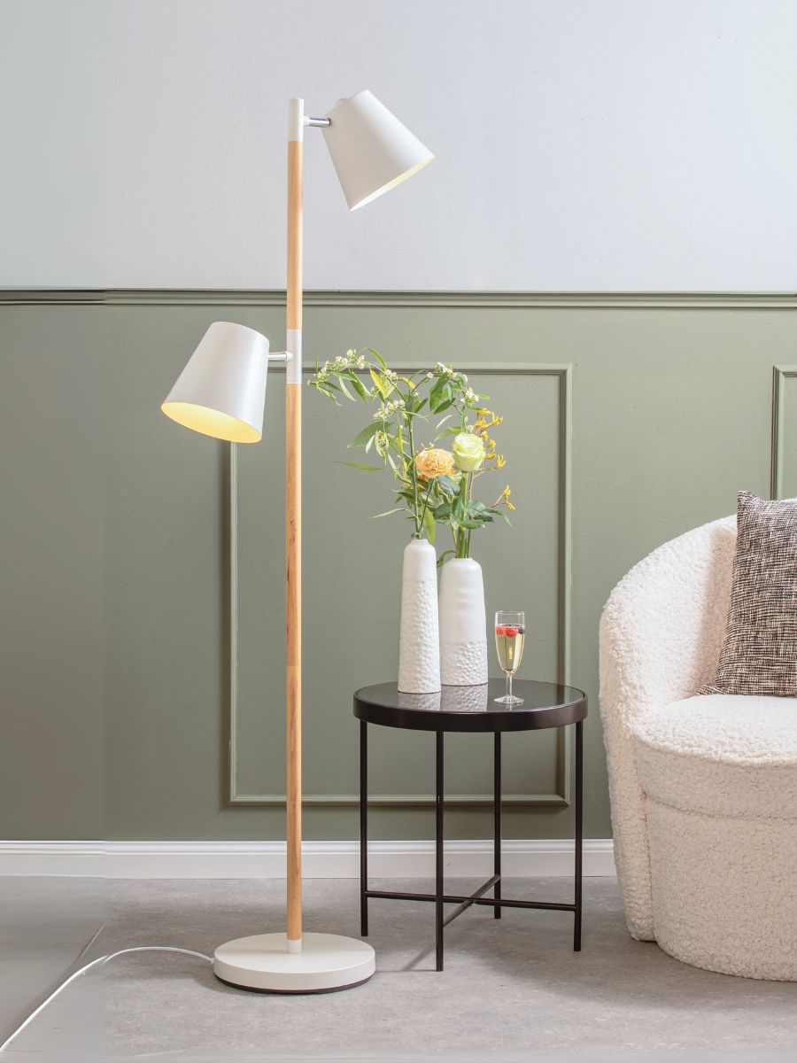 Rubi Floor Lamp, white with wood